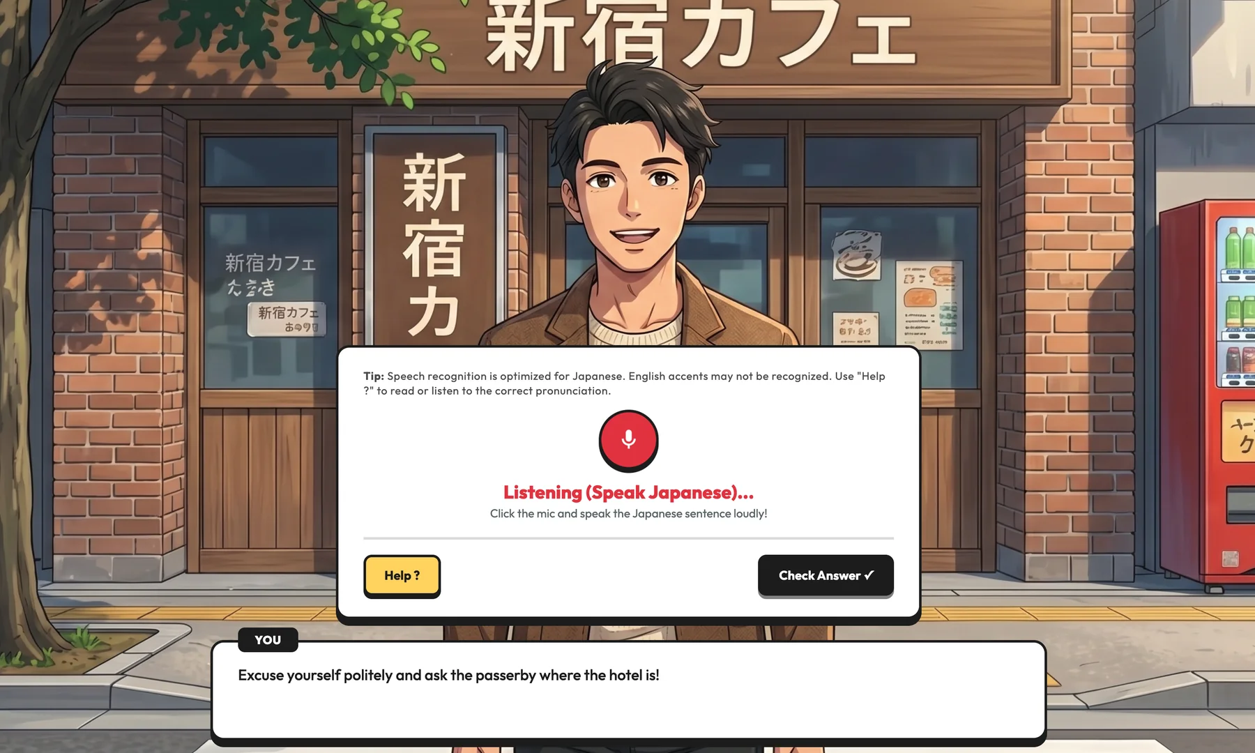 Speech mode: answering a Japanese prompt out loud using the microphone